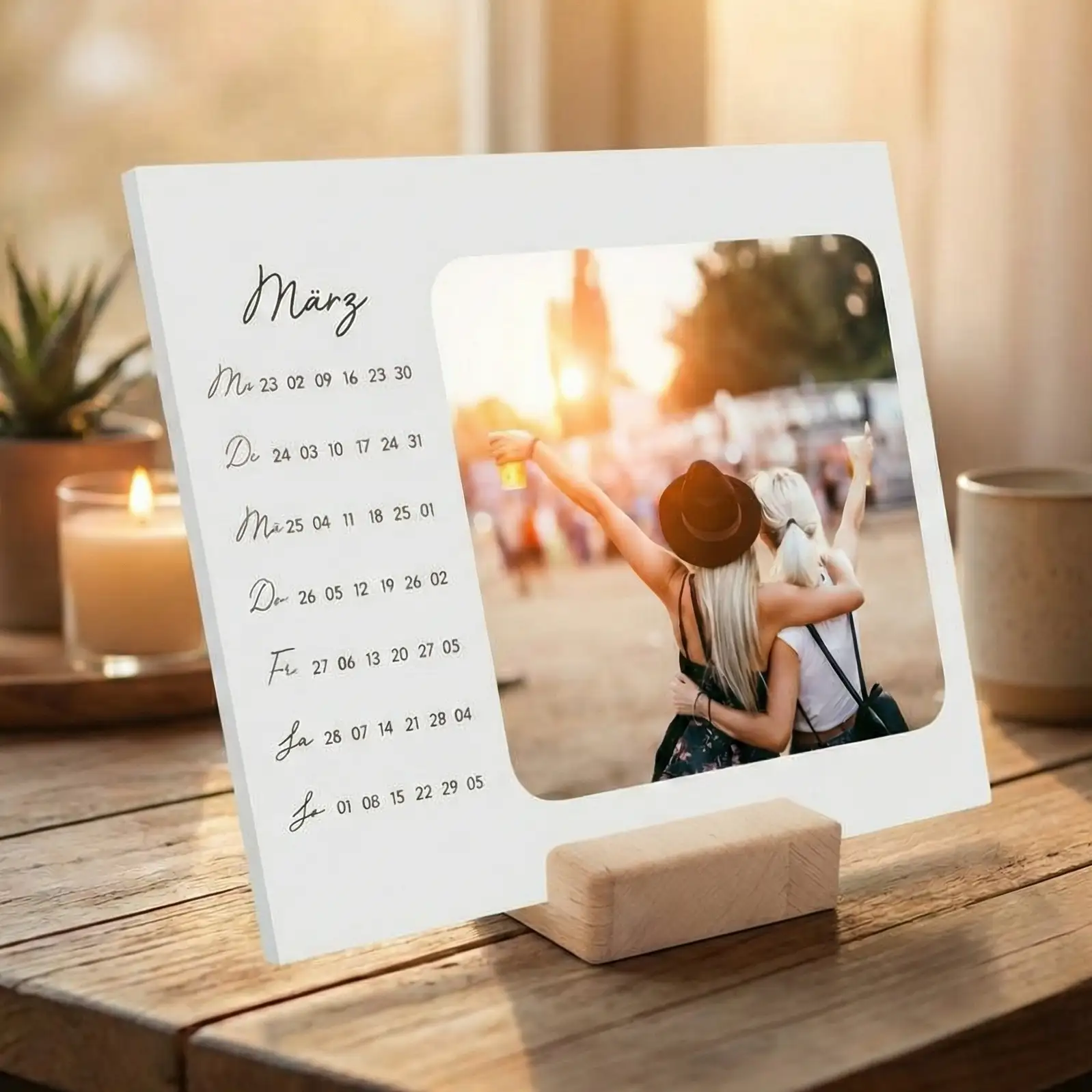 Tischkalender mit Holzständer aus Buche
