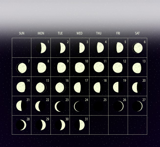 Mondkalender mit Mond auf Schwarz